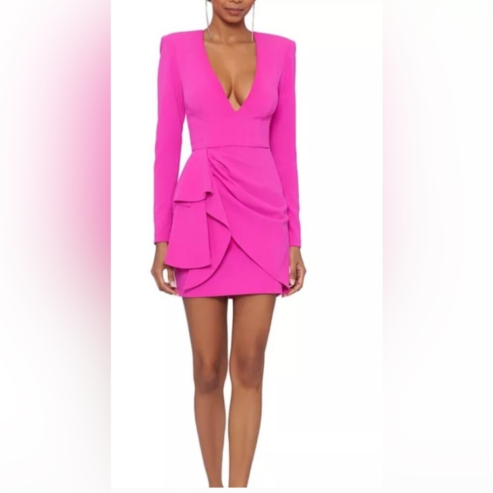 Barbie Pink Sexy Long Sleeve Dress with plunging v neck and backless.